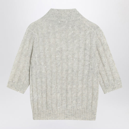 Brunello Cucinelli Light grey cable-knit sweater in mohair blend