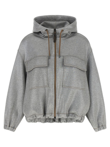 Brunello Cucinelli Shiny Zipper Pull Bomber Jacket