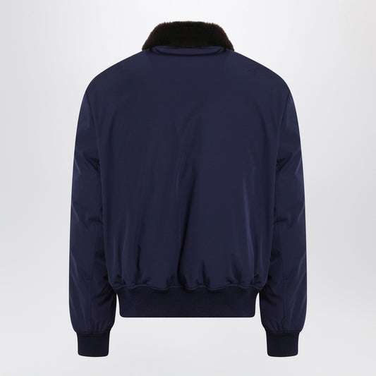 Brunello Cucinelli Indigo nylon puffer jacket with shearling collar