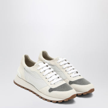 Brunello Cucinelli White nylon and suede trainer