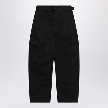LEMAIRE Black cotton trousers with belt