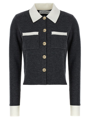 Self-Portrait Grey Contrast Collar Cardigan