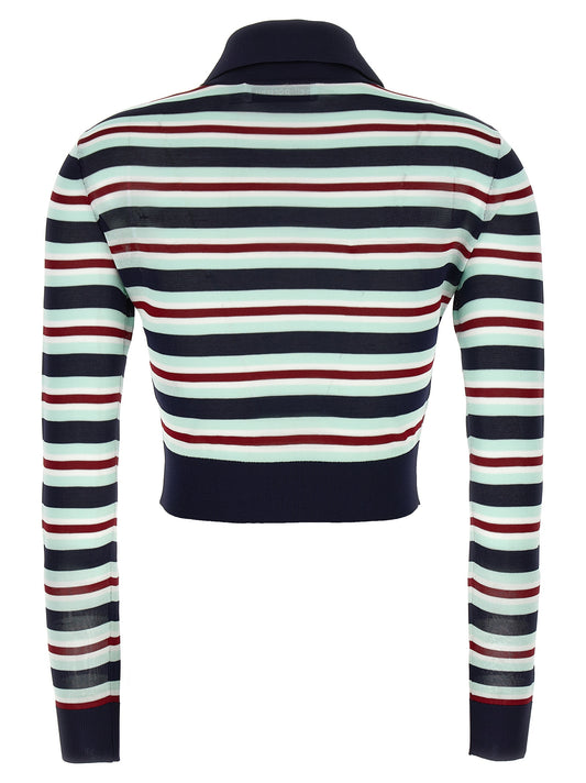 Self-Portrait Self Portrait Navy Striped Viscose Knit Cardigan