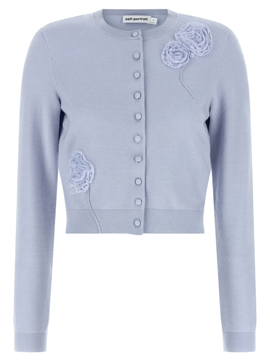 Self-Portrait Blue Flower Knit Cardigan