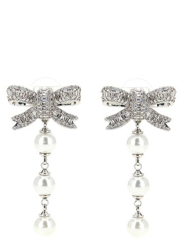 Self-Portrait Crystal Bow Pearl Droplet Earrings