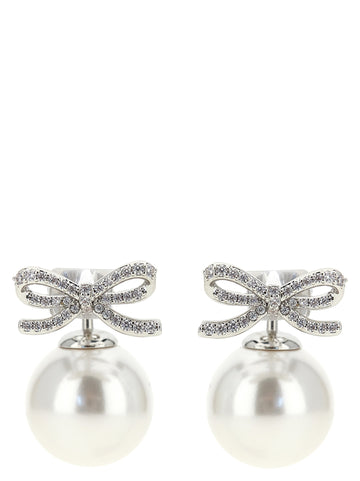 Self-Portrait Crystal Bow Pearl Back Earrings