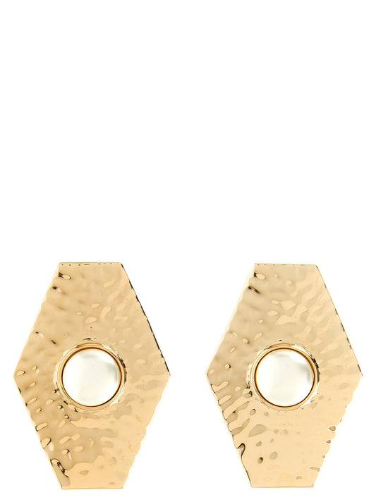 Self-Portrait Large Hammered Gold Pearl Earrings