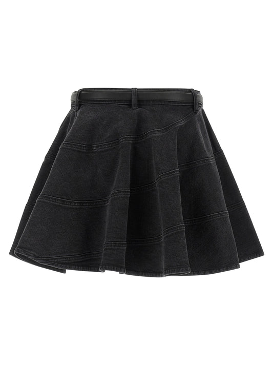 Self-Portrait Self Portrait Black Flared Denim Mini Skirt