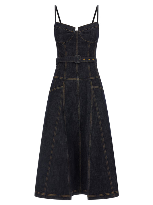 Self-Portrait Indigo Denim Flared Midi Dress