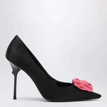 ROGER VIVIER Black satin pumps with rose