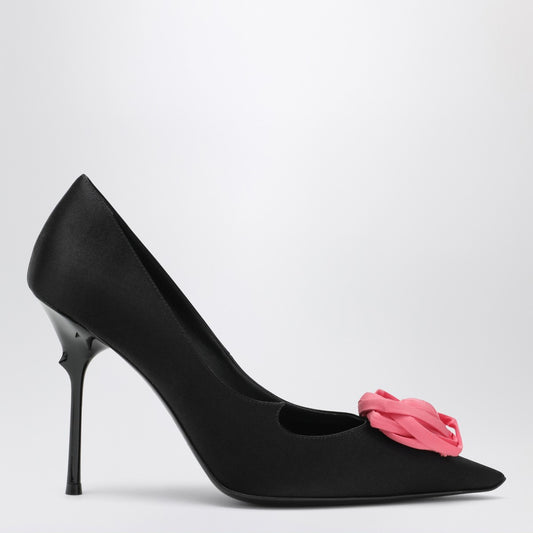 ROGER VIVIER Black satin pumps with rose