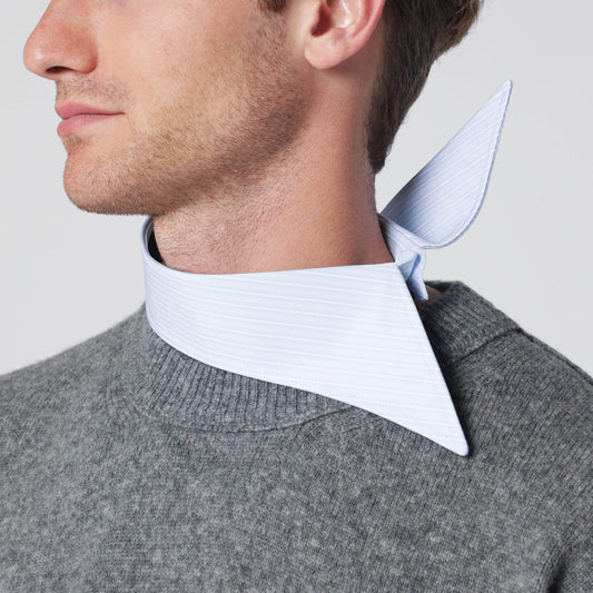 Maison Margiela Pointed collar in blue striped cotton