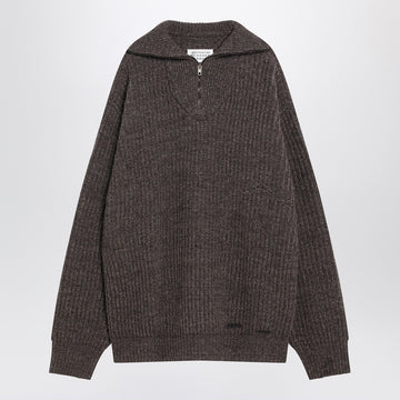 Maison Margiela Brown wool sweater with zip