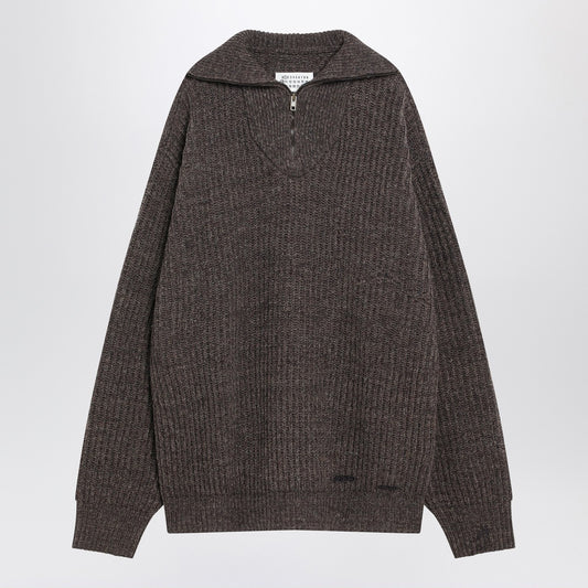 Maison Margiela Brown wool sweater with zip