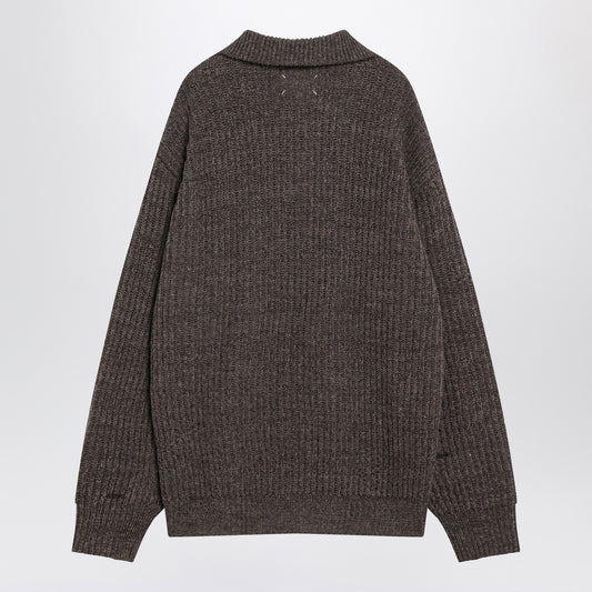 Maison Margiela Brown wool sweater with zip