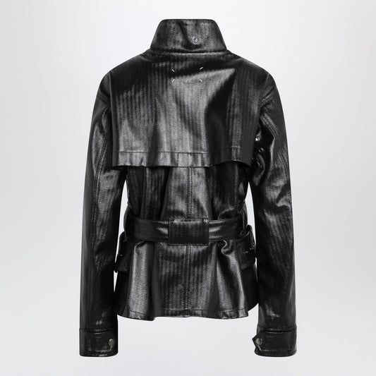 Maison Margiela Black cotton laminated belted jacket