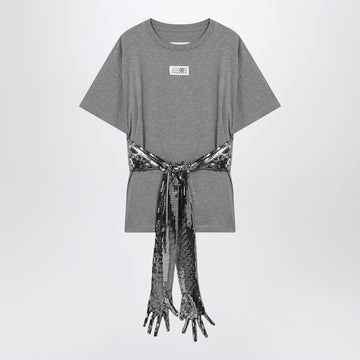 MM6 Maison Margiela Grey mélange cotton T-shirt with gloves