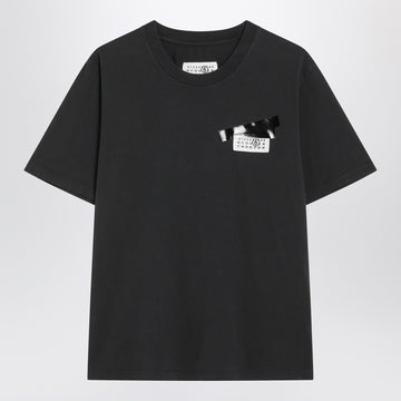 MM6 Maison Margiela Black T-shirt with Numeric patch and tape detail