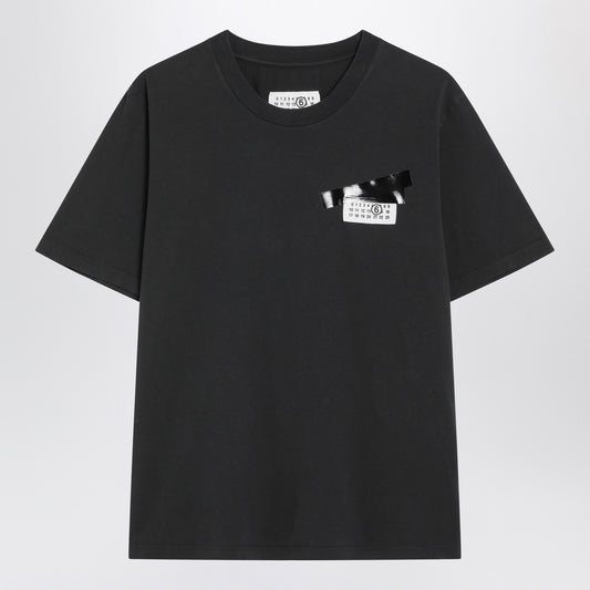 MM6 Maison Margiela Black T-shirt with Numeric patch and tape detail