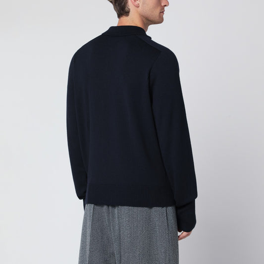 STUDIO NICHOLSON Navy blue wool polo sweater