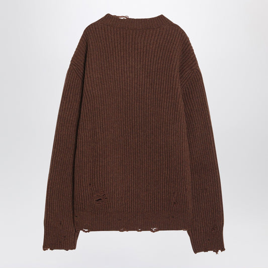 MM6 Maison Margiela Distressed brown wool-blend sweater
