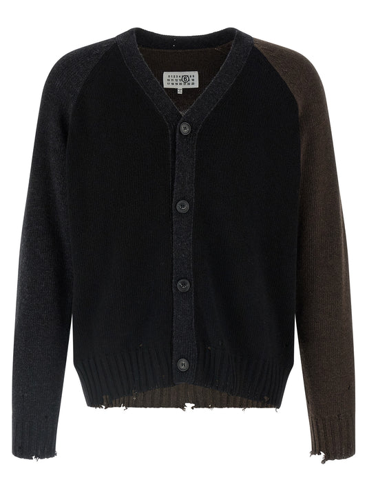 Mm6 Maison Margiela Two-tone Suede Patch Cardigan