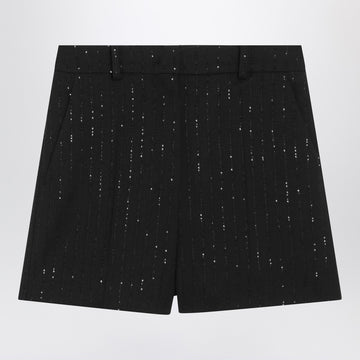 Max Mara Pianoforte Black shorts with pinstripe-effect micro sequins