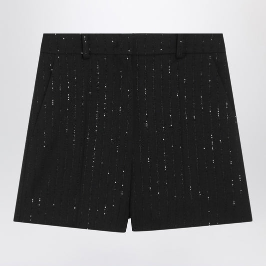 Max Mara Pianoforte Black shorts with pinstripe-effect micro sequins