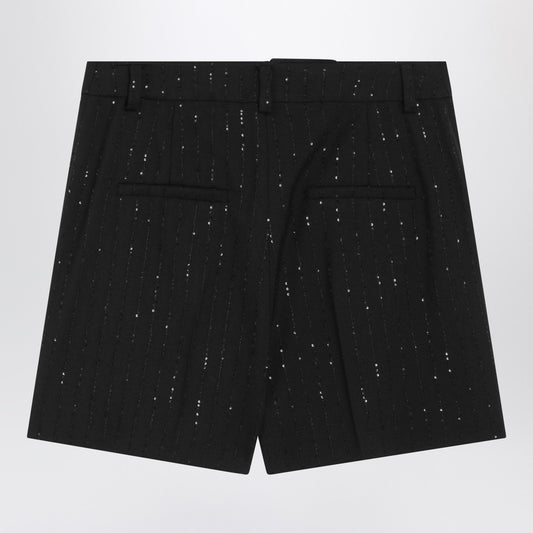 Max Mara Pianoforte Black shorts with pinstripe-effect micro sequins