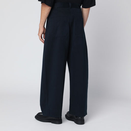 STUDIO NICHOLSON Wide-leg navy blue cotton trousers