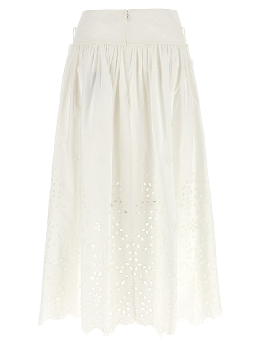 Self-Portrait Self Portrait White Cotton Embroidered Midi Skirt
