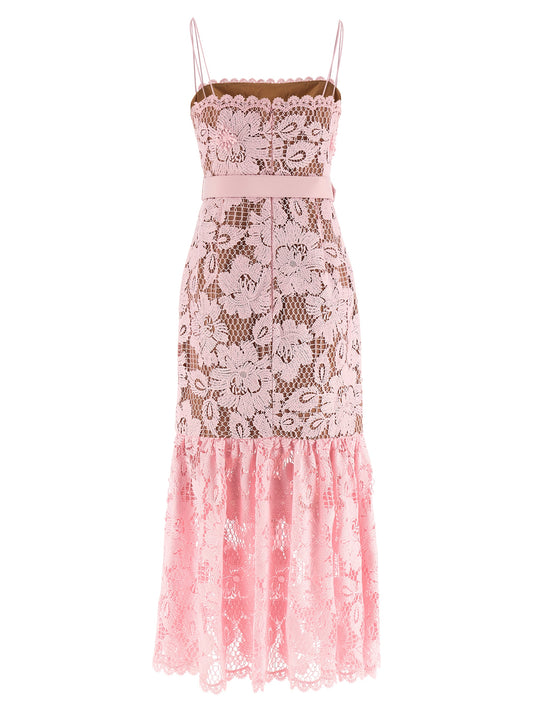 Self-Portrait Pink Crochet Lace Midi Dress