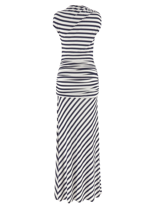 Self-Portrait Navy Stripe Jersey Maxi Dress