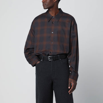 STUDIO NICHOLSON Navy blue and brown check shirt
