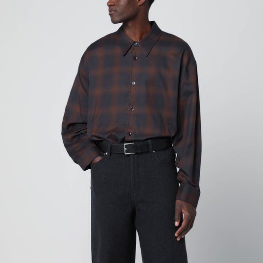 STUDIO NICHOLSON Navy blue and brown check shirt
