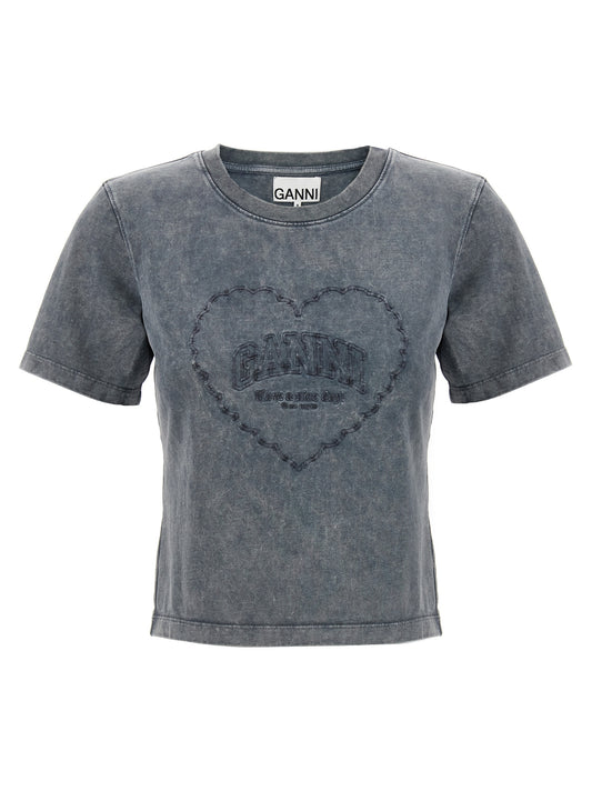 Ganni Grey Washed Heart T-shirt