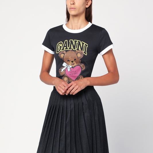 GANNI Dark grey cropped Teddy T-shirt