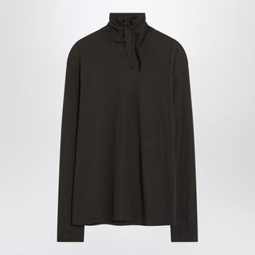 LEMAIRE Brown turtleneck with integrated scarf