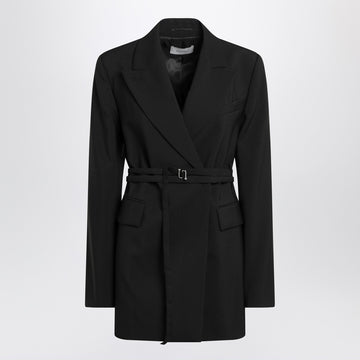 Sportmax Long double-breasted black jacket with belt