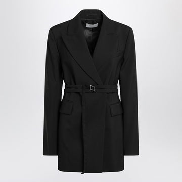 Sportmax Long double-breasted black jacket with belt