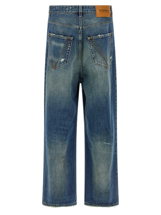 Vetements Blue Distressed Baggy Jeans