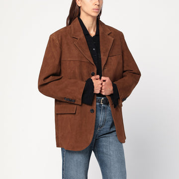 Dunst Camel leather single-breasted jacket