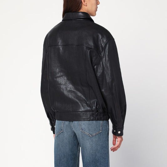 Dunst Black leather bomber jacket