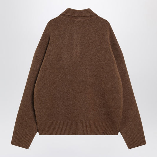 Ami Paris Ami De Coeur polo sweater in hazelnut color