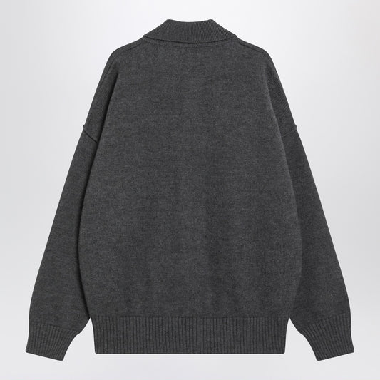 Ami Paris Grey polo-style Ami De Coeur sweater