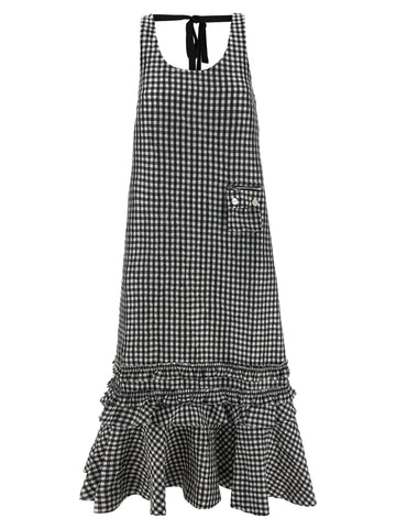 Ganni Crinkled Check Long Dress