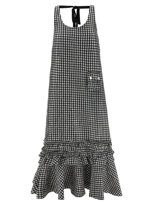 Ganni Crinkled Check Long Dress