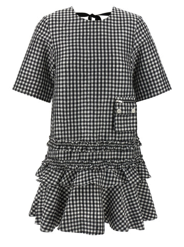 Ganni Crinkled Check Mini Dress