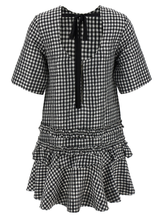 Ganni Crinkled Check Mini Dress