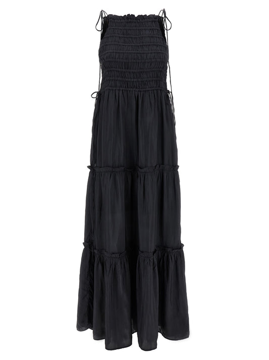 Ganni Black Smock Tie Dress